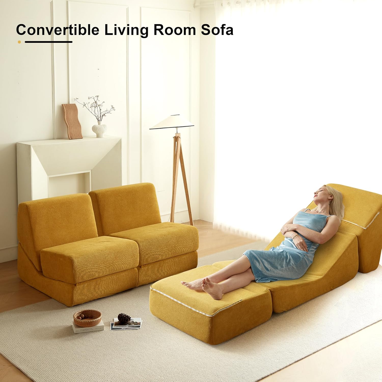Folding Sofa Bed, Single Chair Sofa, Multi-Functional Lounger with Back Support – Compact & Space-Saving Design, Comfortable for Living Room, Bedroom, or Small Spaces, Yellow Corduroy Fabric