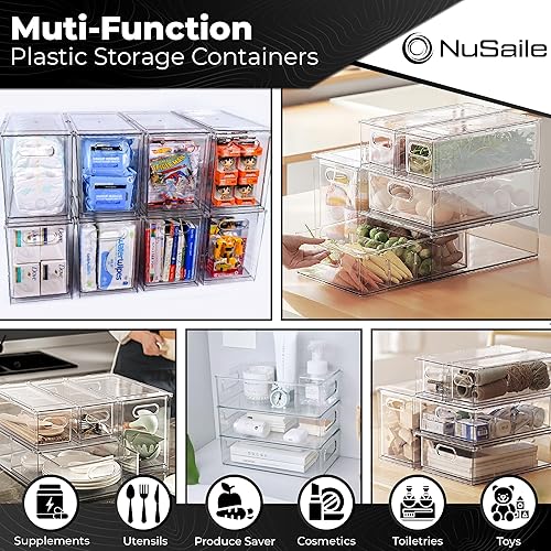 Miniatura 6 de NuSaile Contenedores organizadores apilables para refrigerador, cajones extraíbles con asas, recipientes de almacenamiento de verduras y frutas para