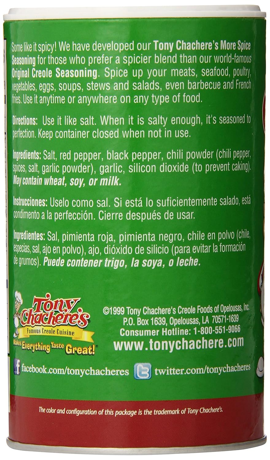 Tony Chachere Seasoning, More Spice, 7-Ounce Containers (Pack of 12)