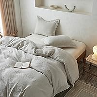 Vista 7 de Simple&Opulence - Juego de funda de edredón 100 % lino con bordado en cruz, estilo alquería, 3 piezas
