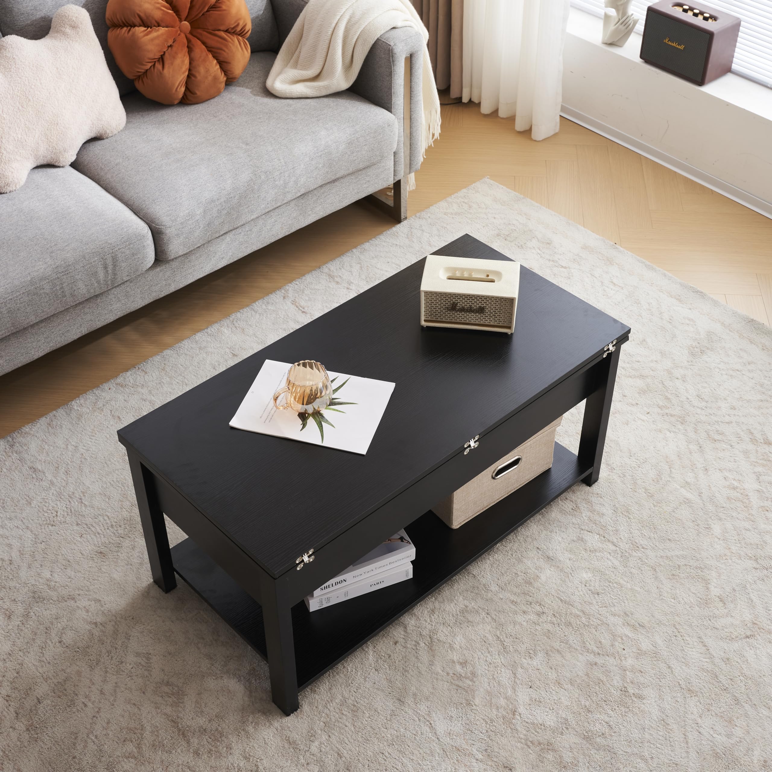 Amazon.co.jp: ローテーブル 収納付き センターテーブル 天板昇降式 天