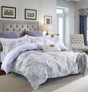 Swanson Beddings Gray Paisley 5-Piece 100% Cotton Bedding Set: Duvet Cover, Two Pillowcases and Two Pillow Shams (Queen)