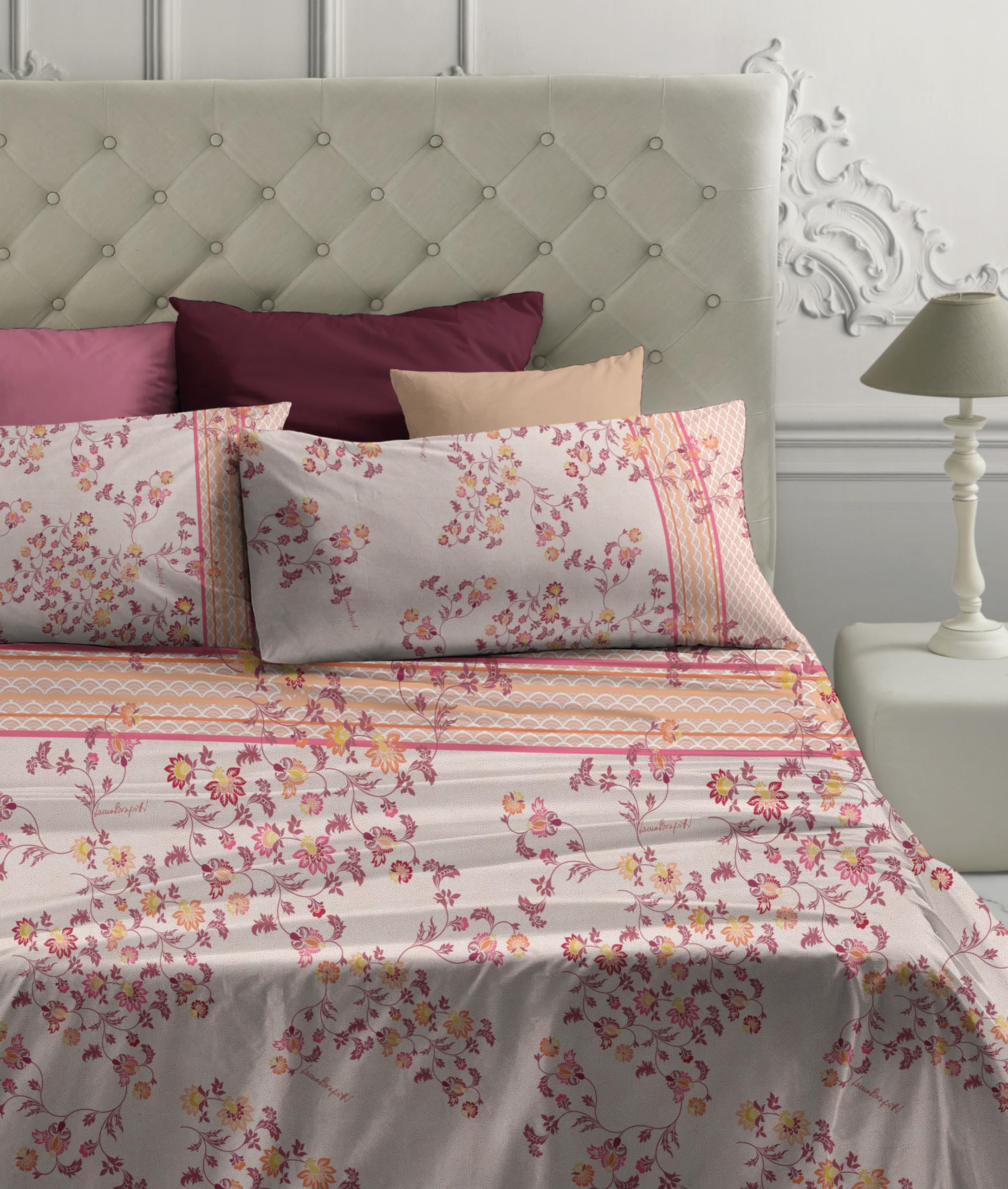 Laura Biagiotti Completo letto 2 piazze maxi lenzuoli + federe modello Monnaie pesca 100% percalle di cotone