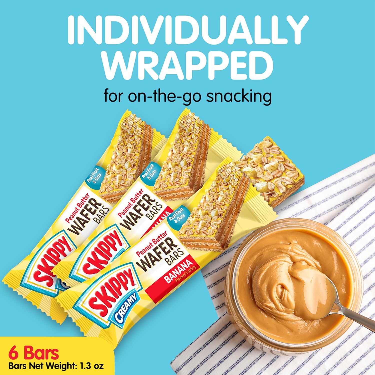 SKIPPY Creamy Peanut Butter Wafer Bars, Banana Flavored, 6 Count Box, 1.3 oz Bars (Pack of 6-36 ct)