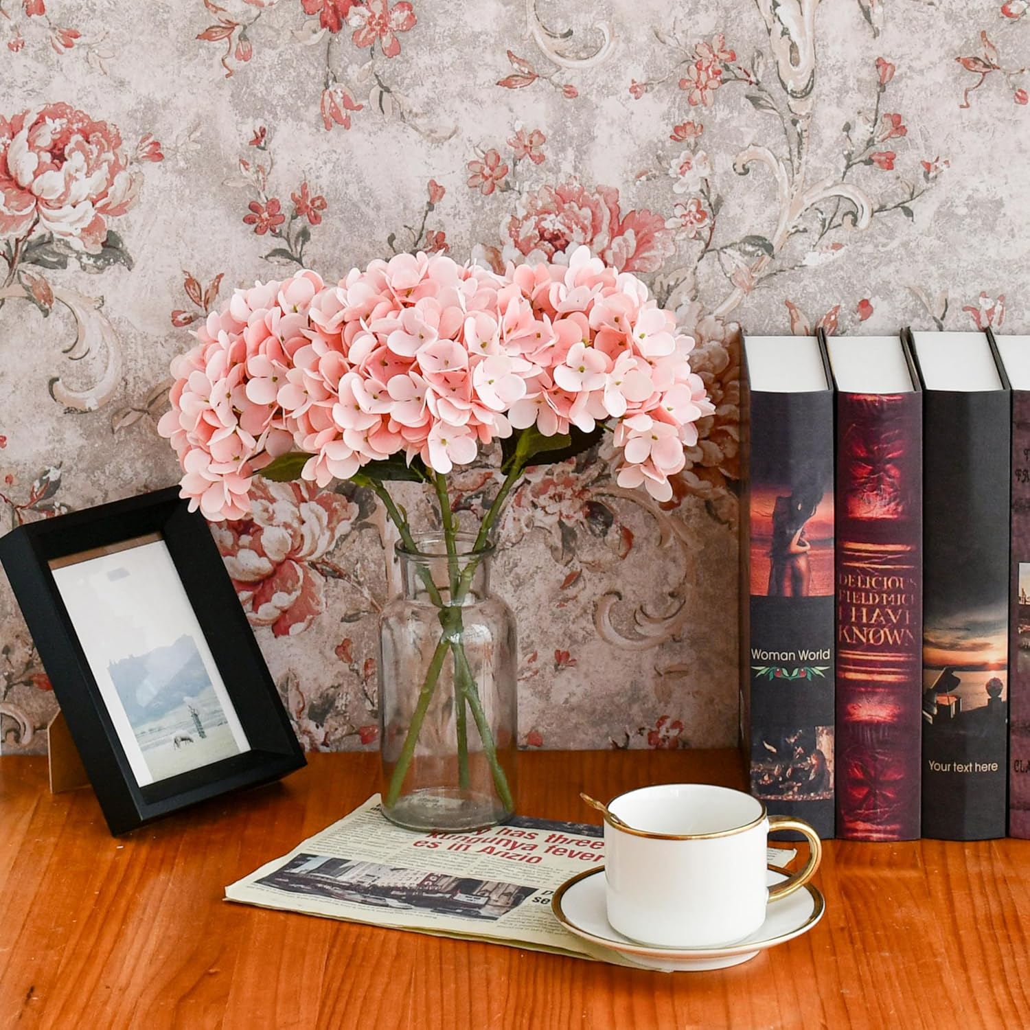 Mandy's 3 Stems Light Pink Artificial Hydrangea Flowers – 13.7” Realistic Silk Bouquet for Centerpieces, Easter Decorations Wedding & Home Decor - Image 5