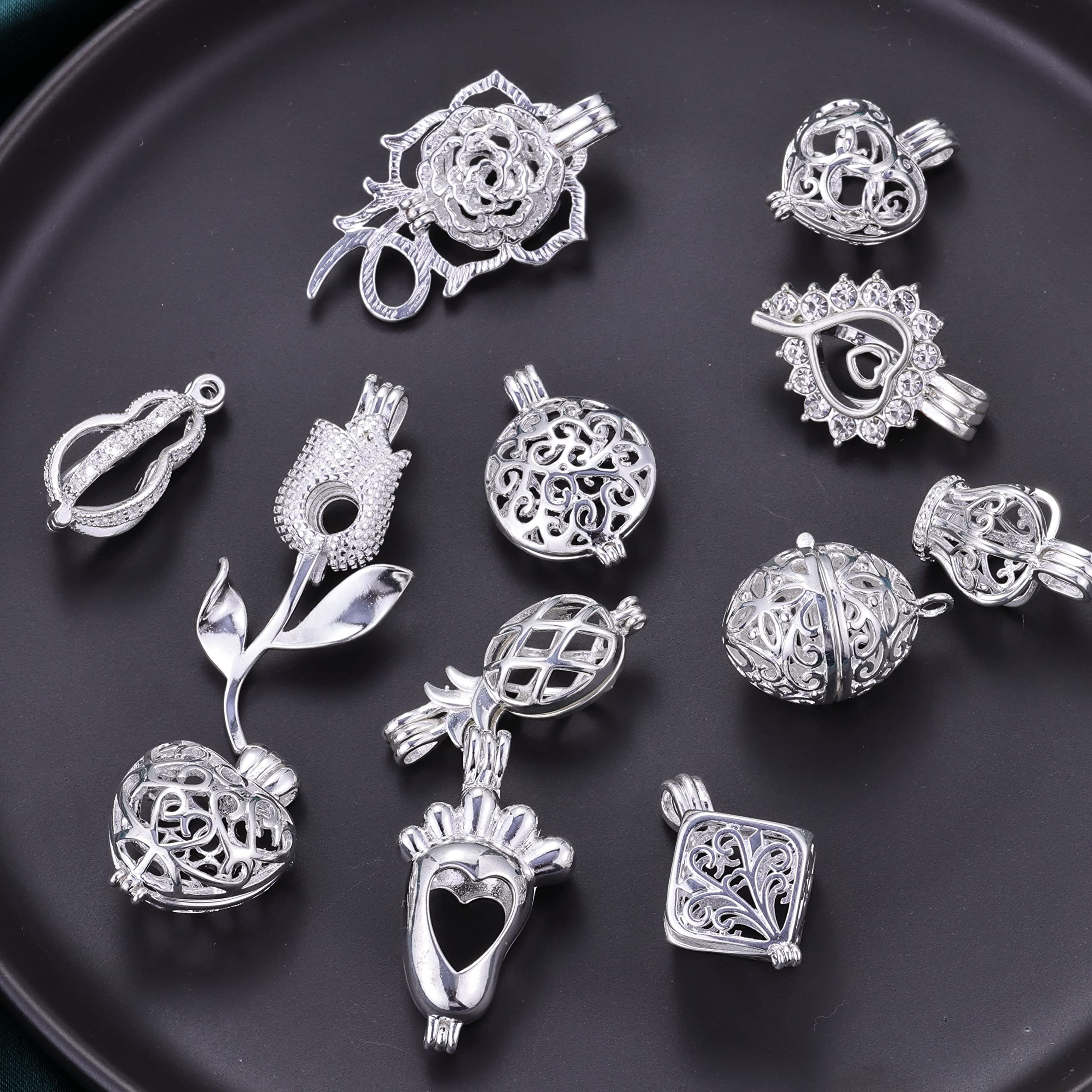 10pcs Bright Silver Cute Pearl Bead Cages Pendant Wholesale