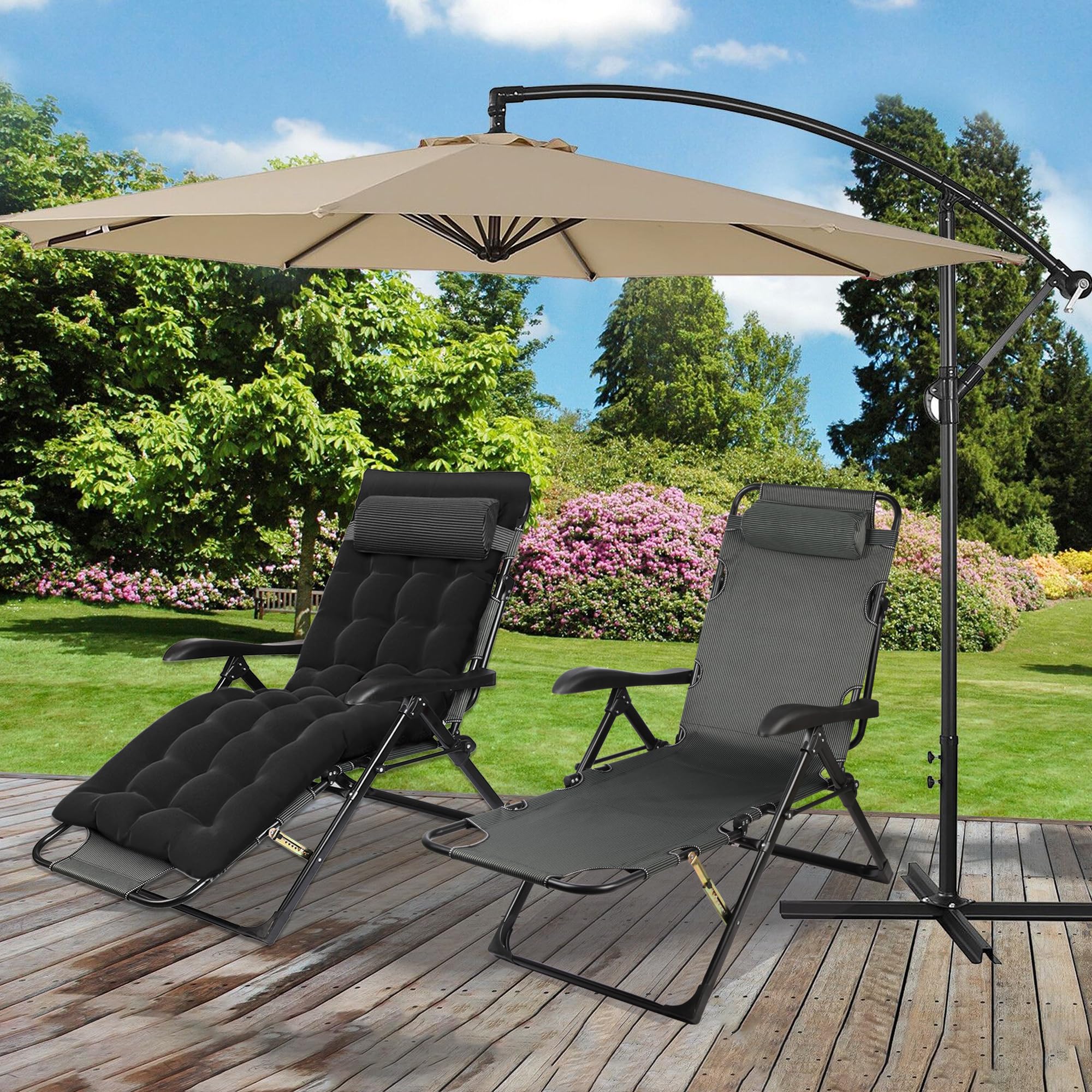Sonnenliege Klappbar Liegestuhl Extra Groß Gartenliege,Relaxliege Outdoor mit Auflage,Relaxsessel Garten 7-fach Verstellbare Rückenlehne & Fußstütze,Liege Klappliege für Balkon Patio Wohnzimmer