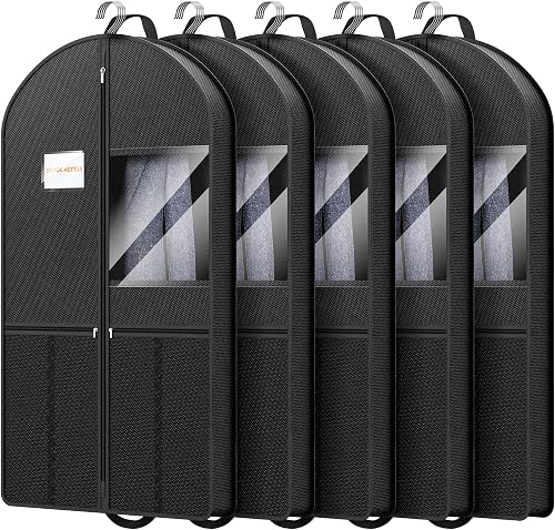 Travel Garment Bag Suits Clothes : 43 Inch 5 Packs Lightweight Breathable Zippered Black Fabric - Clothes Carry Short Men - Wardrobe Carry Coat Jacket Uniform Tuxedo Shirt