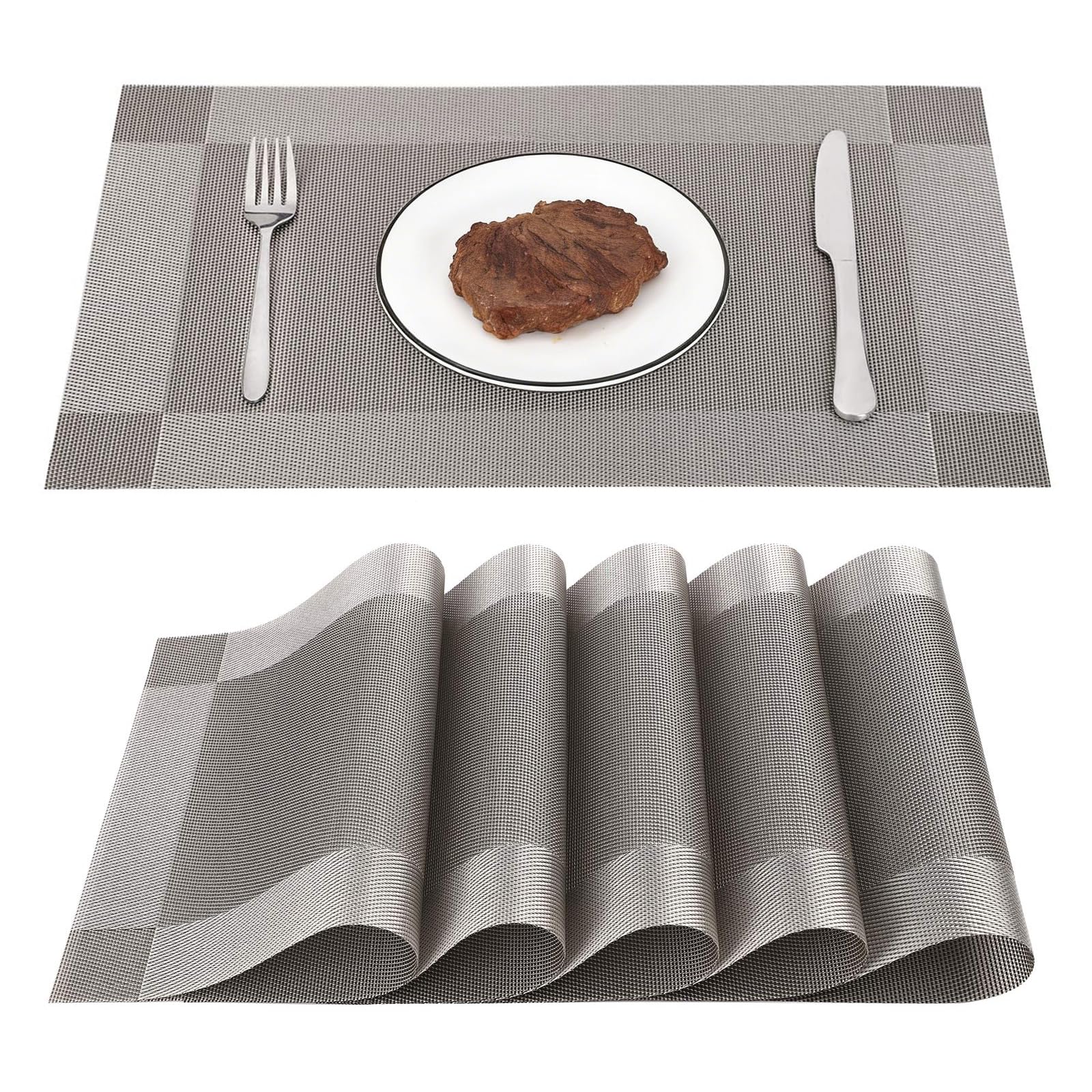 Set de table lavable gris 45x30 résistant à la chaleur lot de 6