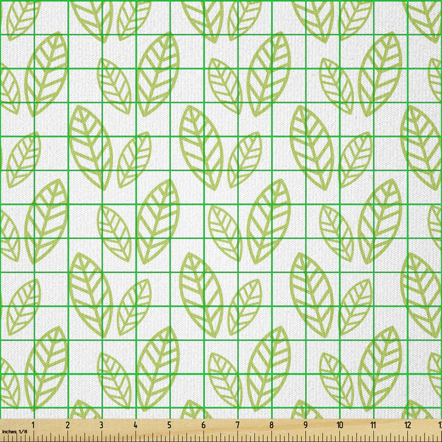 Ambesonne Green Leaf Fabric by The Yard, Simple Botanical Pattern with Abstract Leaves Ecology Environment Theme, Stretch Knit Fabric for Clothing Sewing and Arts Crafts, 2 Yards, Apple Green White - Image 2