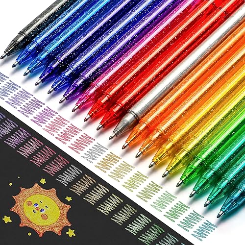 Miniatura 2 de ZSCM - Juego de 36 bolígrafos de gel con purpurina metálica, 18 colores brillantes con 18 recambios de bolígrafos de purpurina en bolsa de lona para