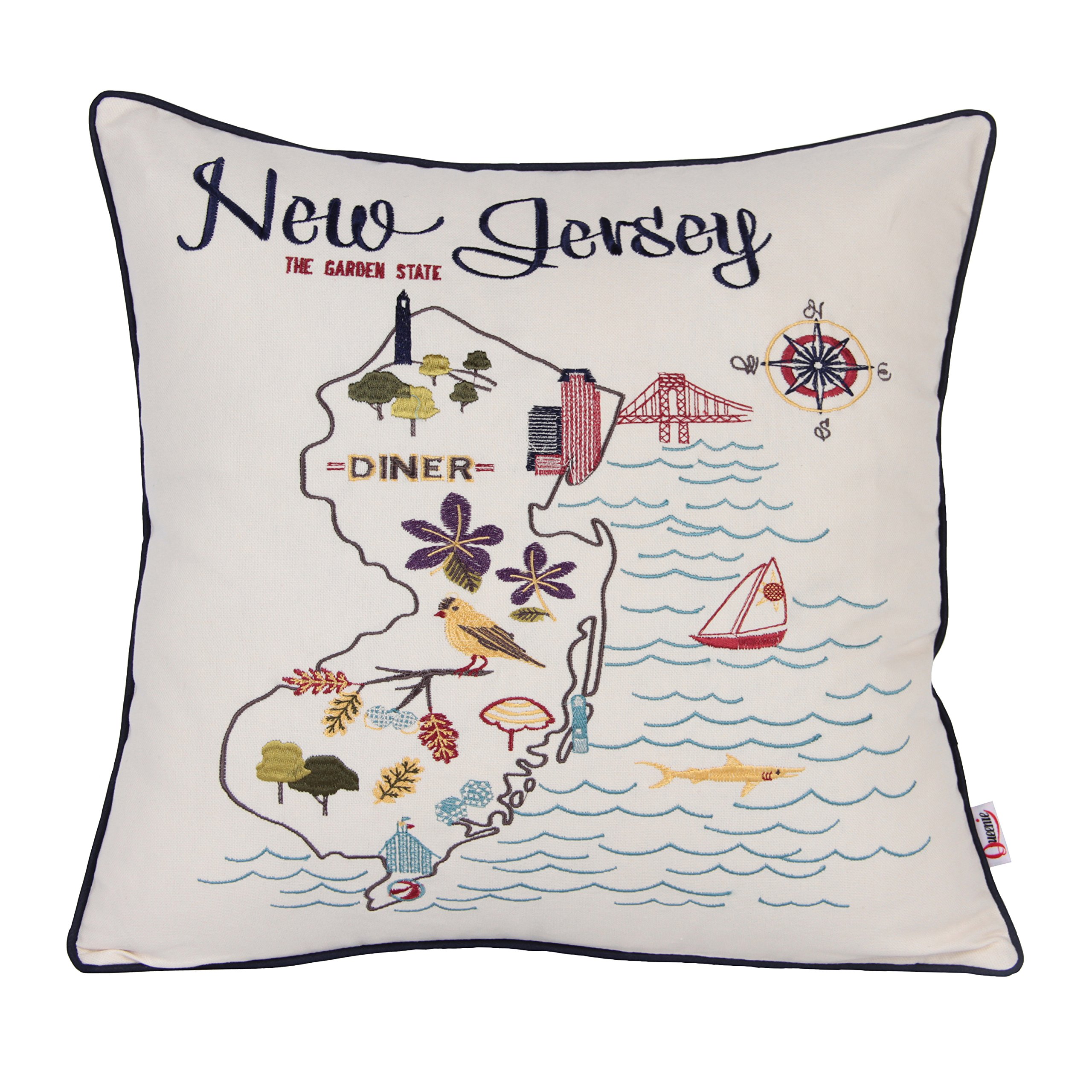 Queenie® - 1 Pc City Scene Series II Embroidery Cotton Linen Decorative Pillowcase Throw Pillow Case Cushion Cover 18 X 18 Inch (45 X 45 Cm) (1, New Jersey)