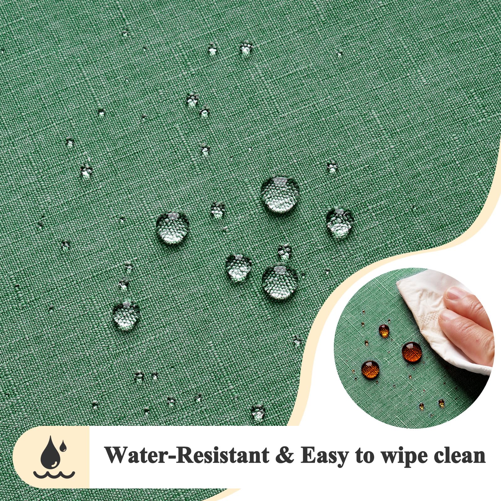 AooHome Tablecloth 80X80cm, Green Faux Linen Tablecloths Washable Polyester Tablecloth Water-repellent with Lotus Effect - Image 3