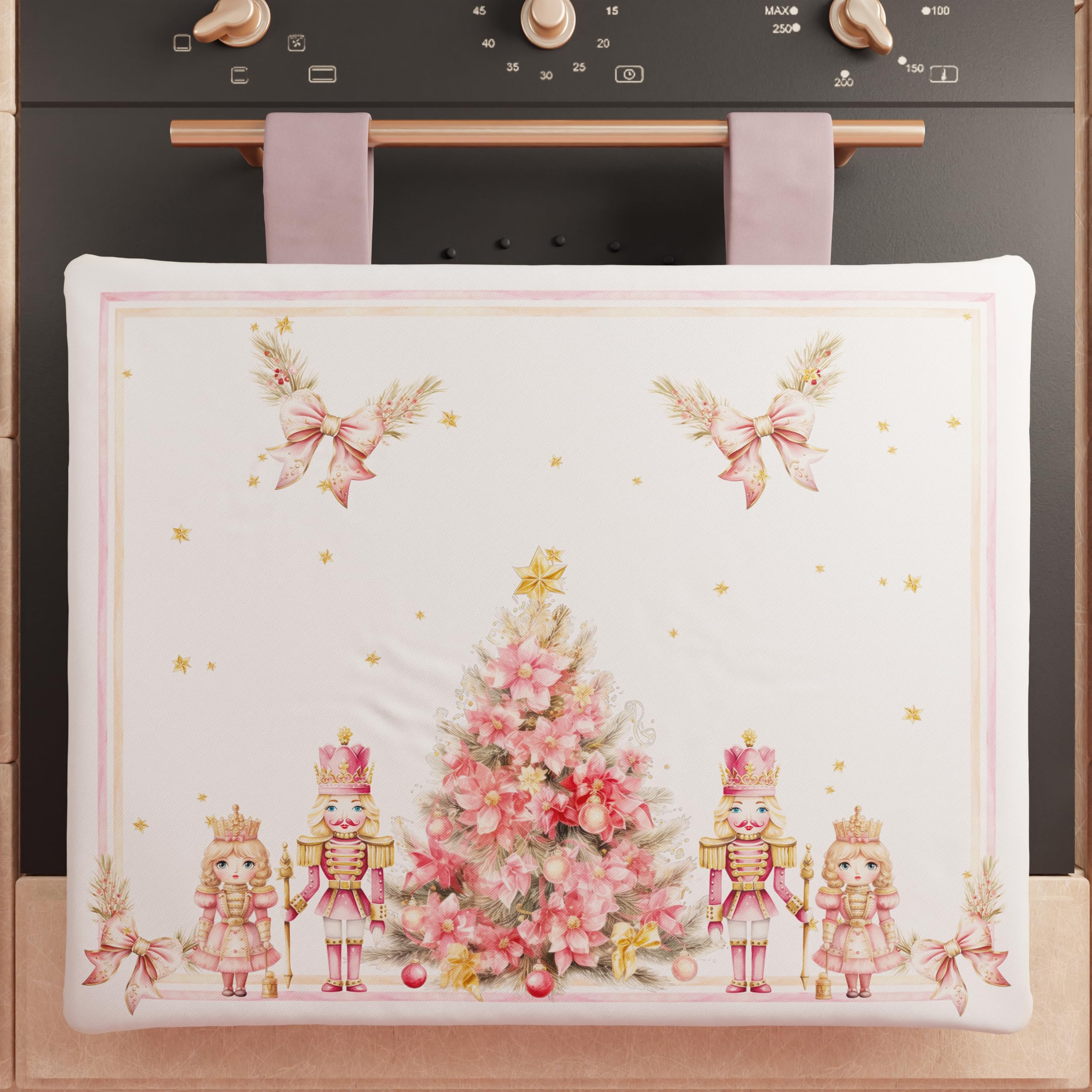 PETTI Artigiani Italiani - Christmas Oven Cover, Christmas Kitchen Oven Cover, 40x50 cm Oven Cover, Pink Nutcracker Oven Cover, 100% Made in Italy