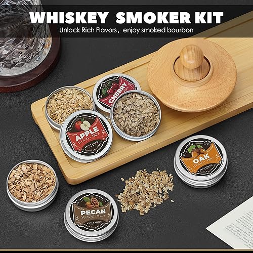 Miniatura 7 de Kit de ahumador de whisky, kit de infusor de ahumador de cócteles con chips de madera de 4 sabores, kit ahumado de bebida de bourbon a la antigua