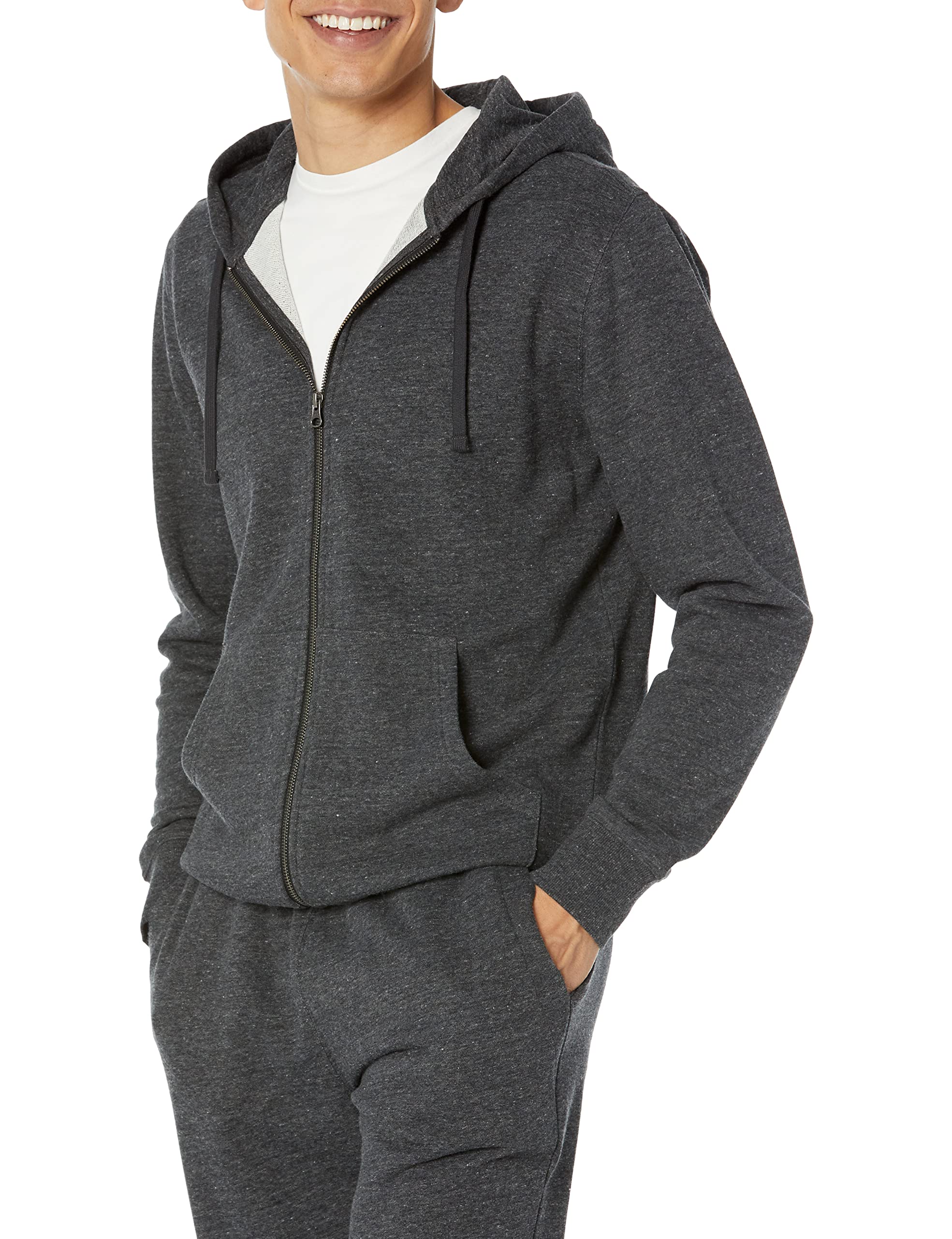Amazon Essentials Men's Long-Sleeved French Terry Full-Zip Hoodie (Available in Big & Tall), Charcoal Heather, XXL