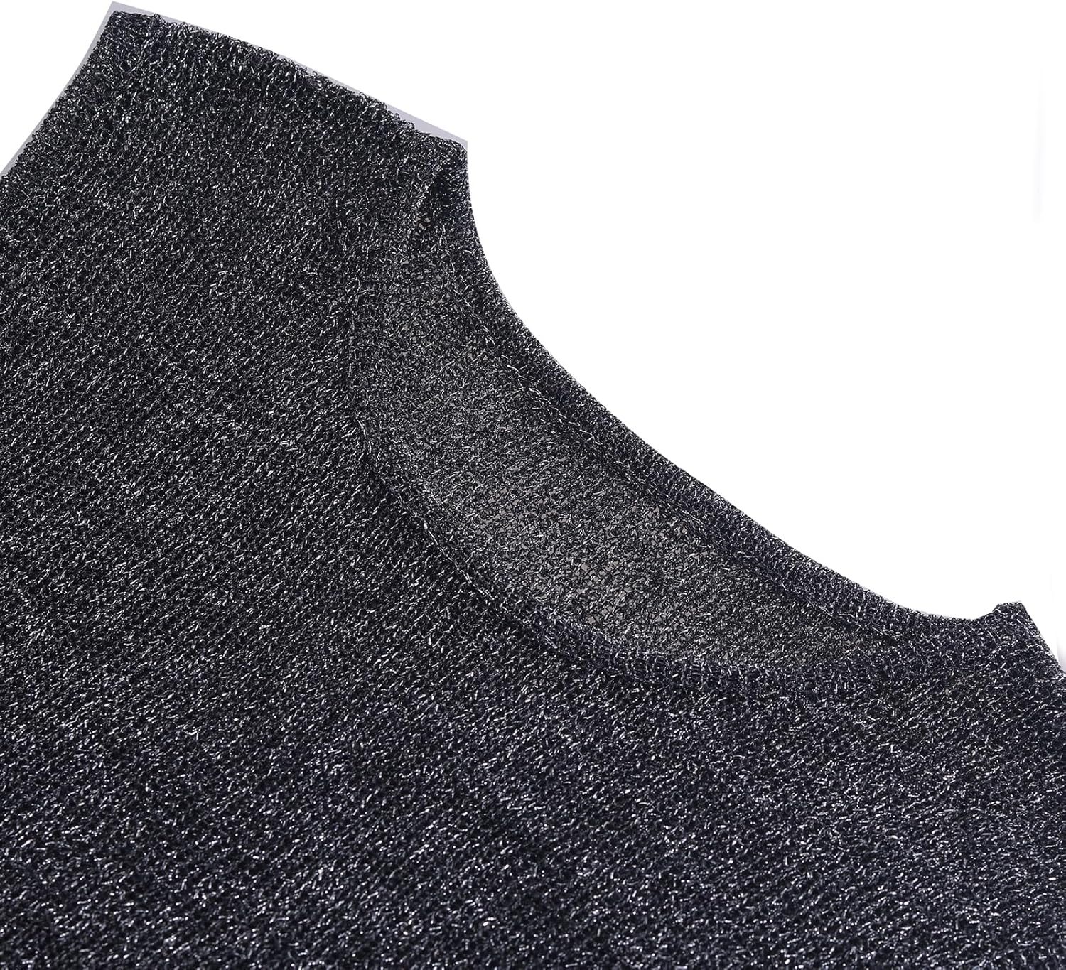 Women’s Sexy Knitted Glitter Crop Tank Top Sheer Mesh Crew Neck Sleeveless Cropped Shirt Blouse - Image 6