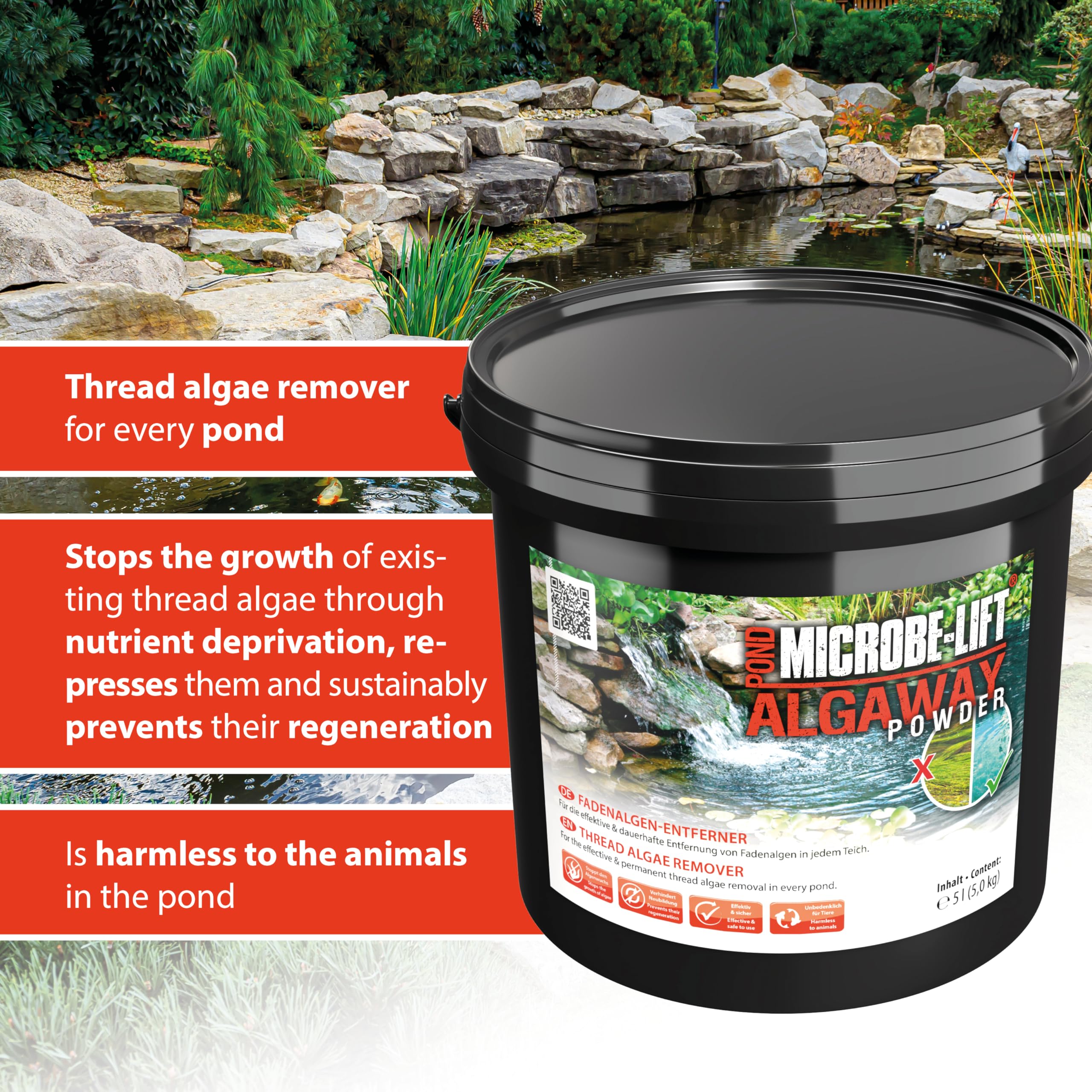Thread Algae Remover for Ponds, ARKA AlgAway Powder 5000g, eco-friendly algae control for garden ponds, prevents regrowth - Image 3