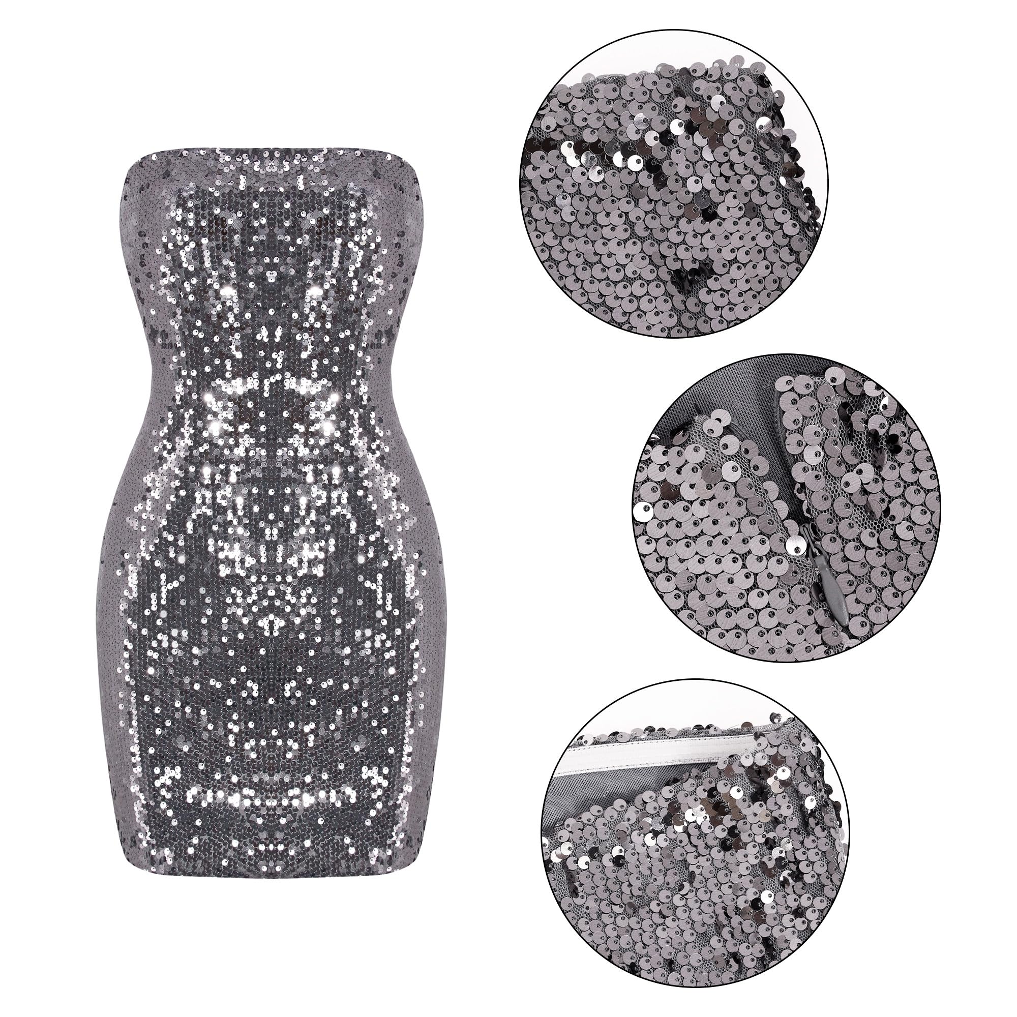 Naimo Damen Pailletten Minikleid Ärmellos Bodycon Kleid Trägerloses Bandeau Partykleid Cocktail Kurze Kleider