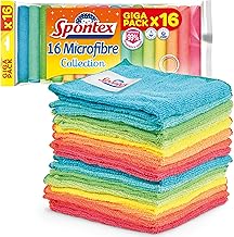 SPONTEX Microfibre Cleaning Cloths | 16 Microfibre Cleaning Cloths | Use as Dust Cloths or Kitchen Cloths | 30 x 30 cm | Assorted Colours | 16 Pieces