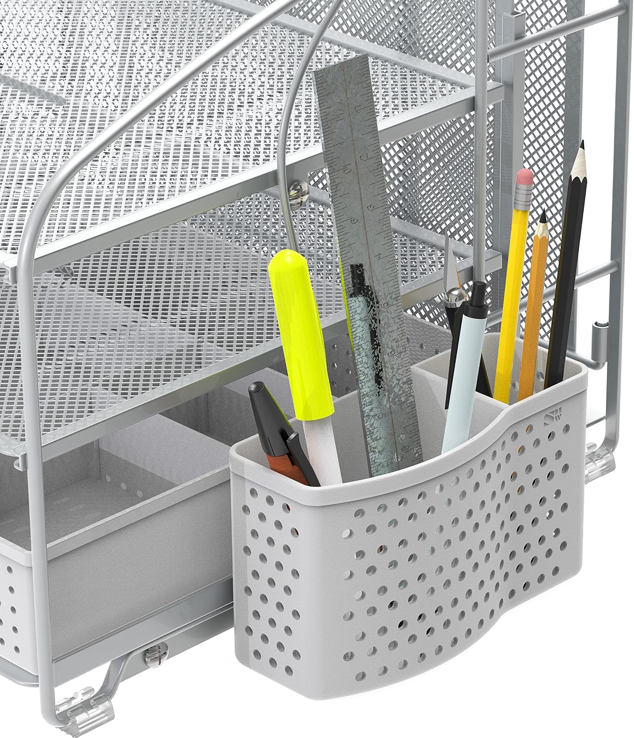 Simple Houseware 3-Tier Desk Organizer with Sliding Drawer, Silver image 5