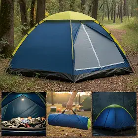 Barraca Iglu de Camping Fácil de Montar Para 2 a 3 Pessoas Automática Impermeável Proteção Solar Com Mosquiteiro Leve Para Mochileiros Acampamento Com Bolsa Azul