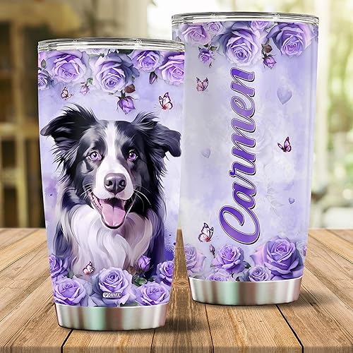 Miniatura 2 de Regalos personalizados de Border Collie para mujeres, vaso aislado de acero inoxidable de 20 onzas con tapa, botella de agua, termo de viaje, taza