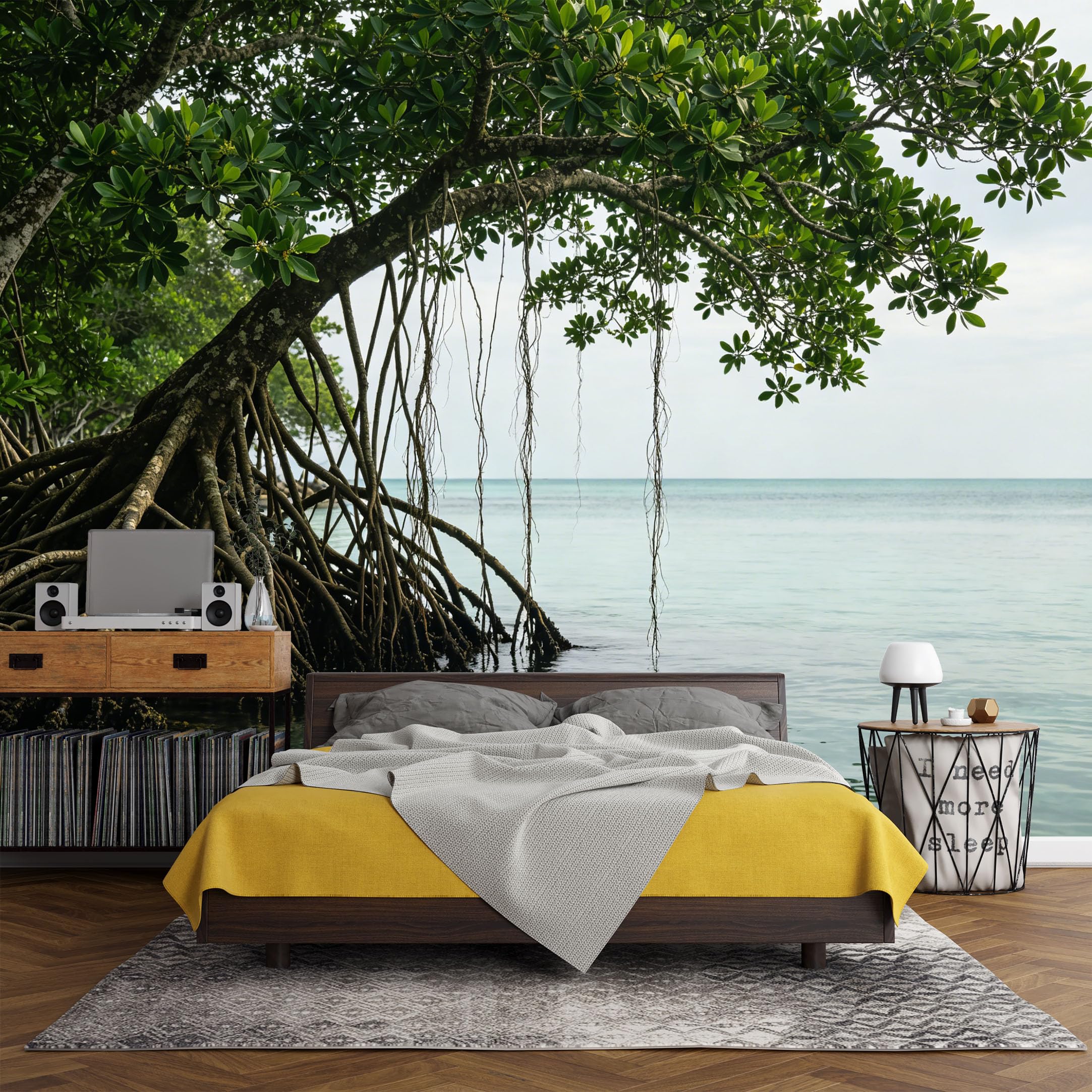 Custom Size Wall Mural， Tropical Mangrove Tree Coastal Lagoon Ocean View，SelfAdhesive Art Prints wall Fabric (No PVC) Removable Wallpaper Living Room Decor