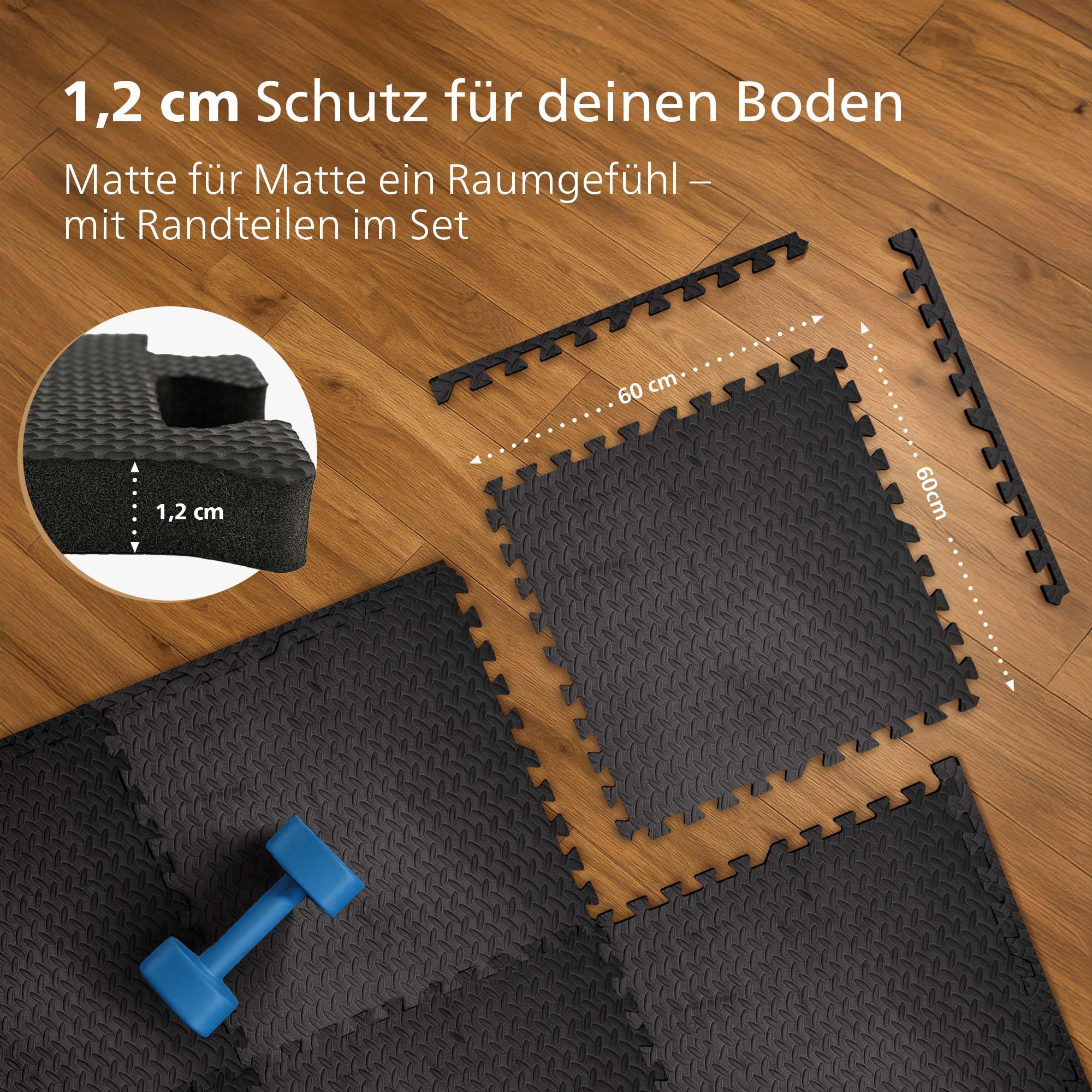 CLP Bodenschutzmatte Fitness 60x60 cm groß extra dick 6er Set Puzzlematte, rutschfeste Schutzmatten für Pool, Fitnessraum und Boden