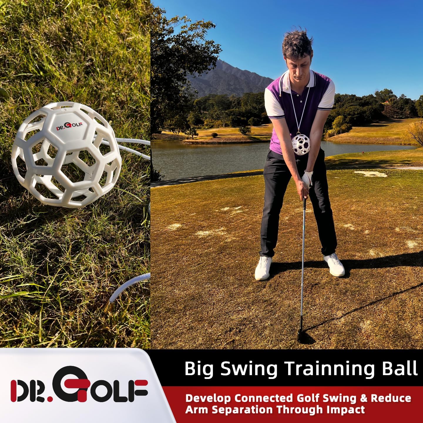 Dr. Golf Big Swing Training Ball - Advanced Muscle Memory Trainer for Arm-Hand Synchronization, Develop Connected Golf Swing & Reduce Arm Separation Through Impact