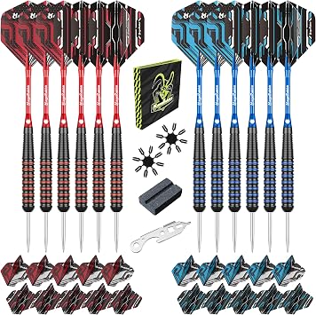 Steel Tip Darts Set, 12Pcs Metal Darts, 23 Grams, Steel Darts, 12pcs dart Shafts, Extra 24pcs Dart Flights, Dart Tools,Dart Accessories, Dart Steel Tip Set