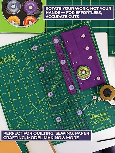 Miniatura 7 de The Quilted Bear Alfombrilla de corte giratoria de 7 x 7 pulgadas, alfombrilla de corte cuadrada autocurable de 360° con innovador mecanismo de Verde