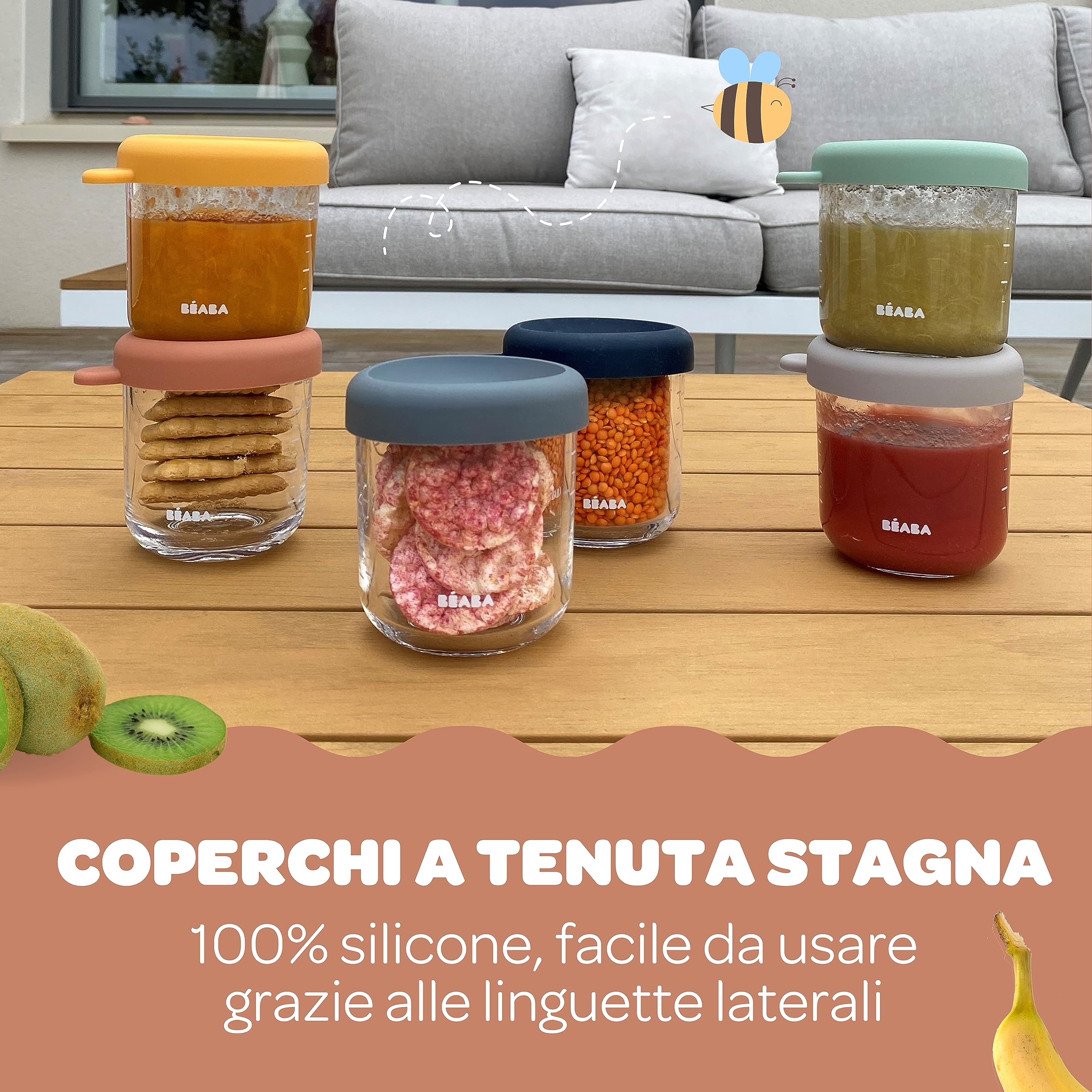 BÉABA Set 6 Vasetti Vetro Conservazione Pappe 250 ml Termoresistente