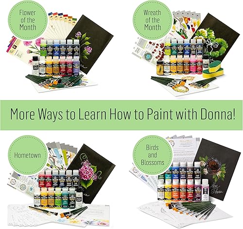 Miniatura 11 de FolkArt Kit de pintura floral de un trazo de la A a la Z, incluye 10 pinturas multisuperficie, 5 pinceles, 50 guías didácticas a todo color, medio
