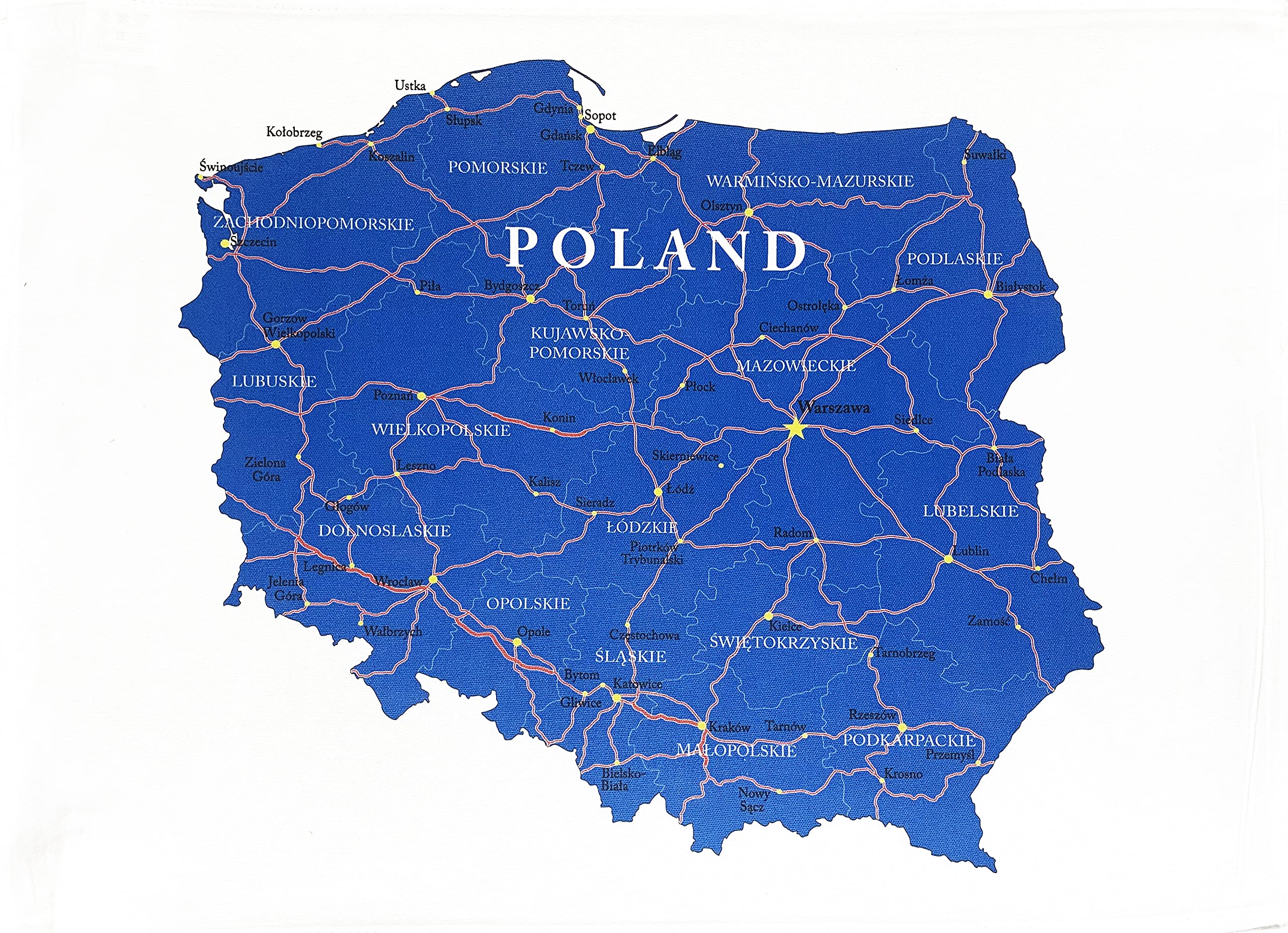 Half A Donkey White Map Of Poland - Large Cotton Tea Towel