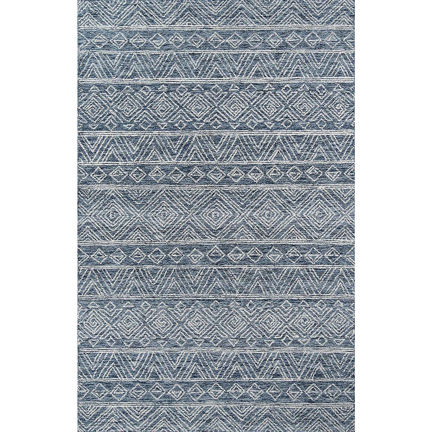 Momeni Mallorca Hand Hooked Wool Denim Area Rug, 2' x 8' sized Rug for Entry Way, Bathroom, and Kitchen