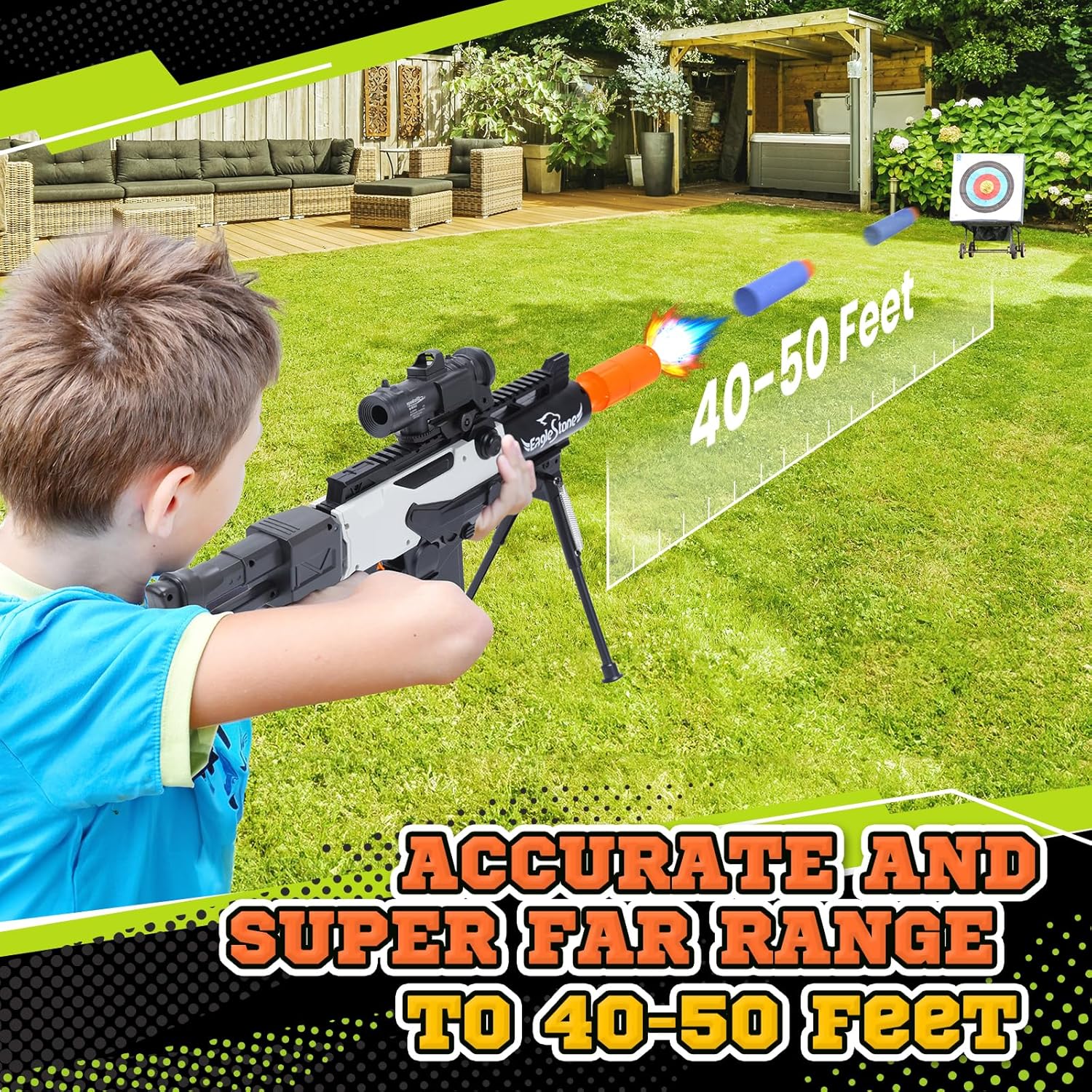 EagleStoneToy Gun for Boys,Realistic Automatic Sniper Rifle,Foam Blasters with Luminous Muzzle,Tactical Vest, Bipod, 2 Clips,100 Darts, Electric Toys for Kids 8-12 Adults Gifts for Birthday Xmas White image 2 of 9 B0DCV6YV5D