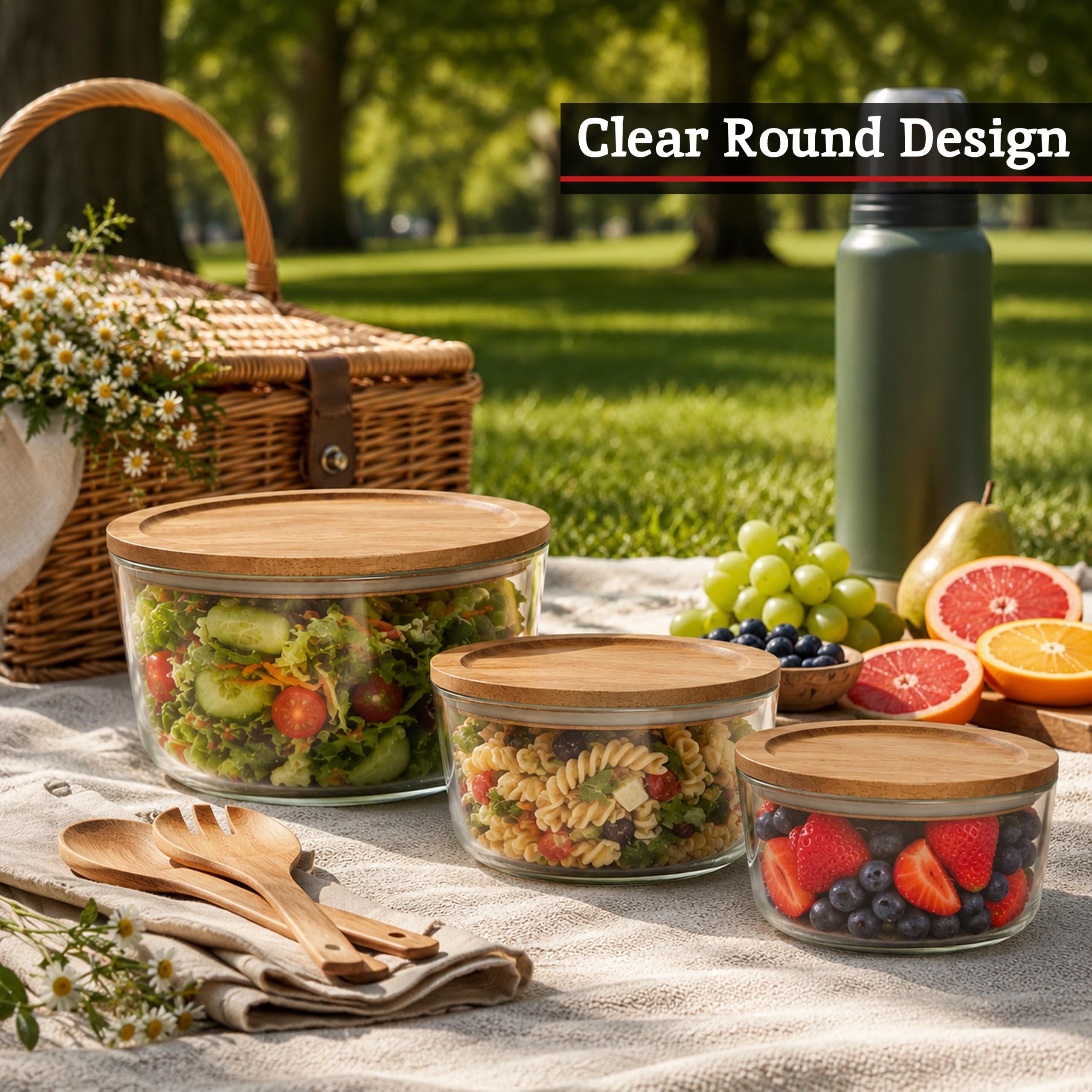 Premier Housewares - Juego de almacenamiento de alimentos de vidrio borosilicato con tapas de madera, 3 piezas