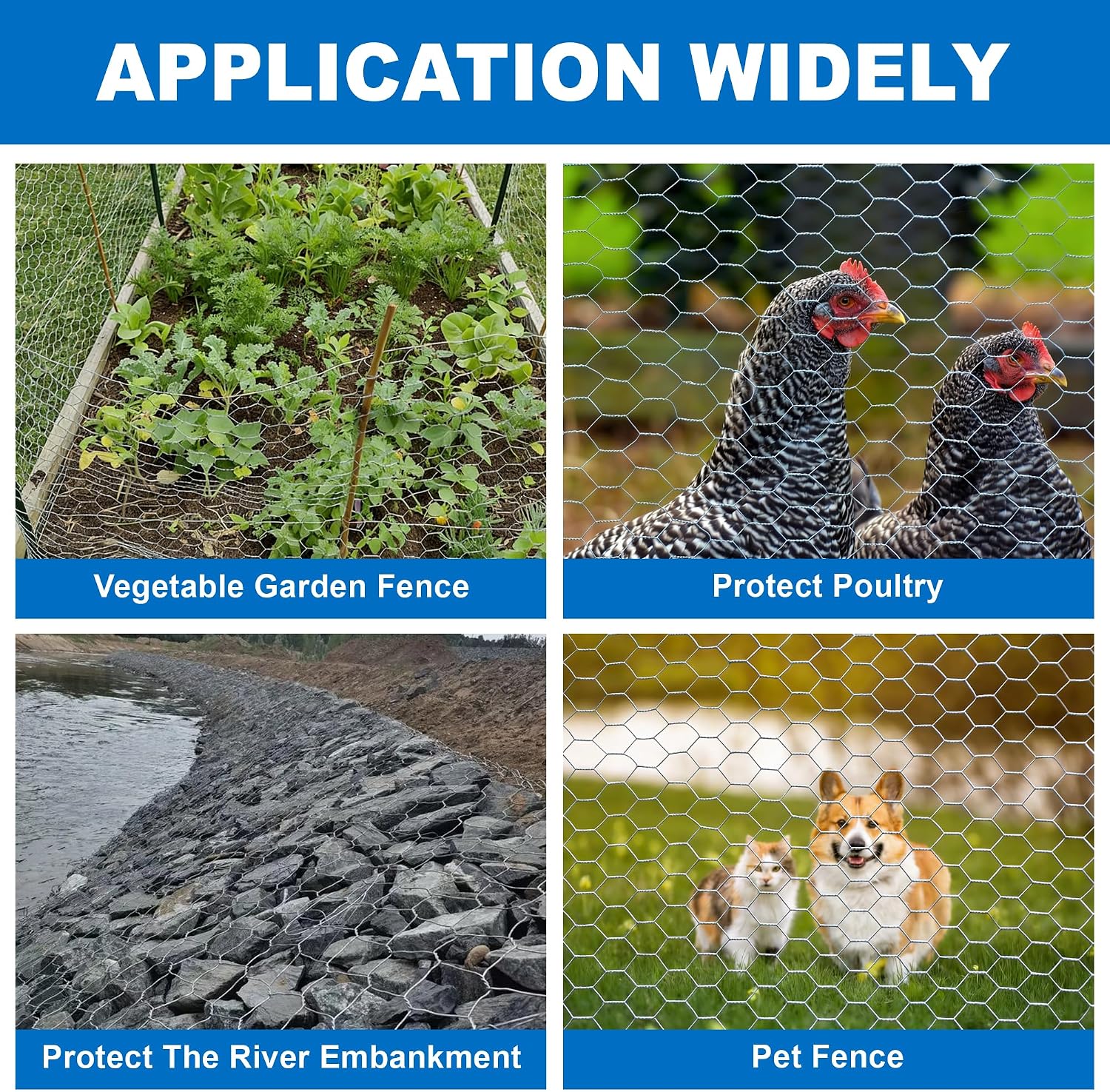 Chicken Wire 16inx82ft Poultry Mesh Fencing Wire Netting Hexagonal Galvanized Mesh Garden Fence Barrier for Craft Projects,Dogs Rabbits Plants Vegetables Flowers Fruits Protect