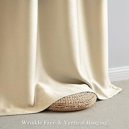 Miniatura 7 de Melodieux Cortinas opacas beige de 84 pulgadas de largo para dormitorio, aislamiento térmico, ahorro de energía, ojales en relieve, cortinas de