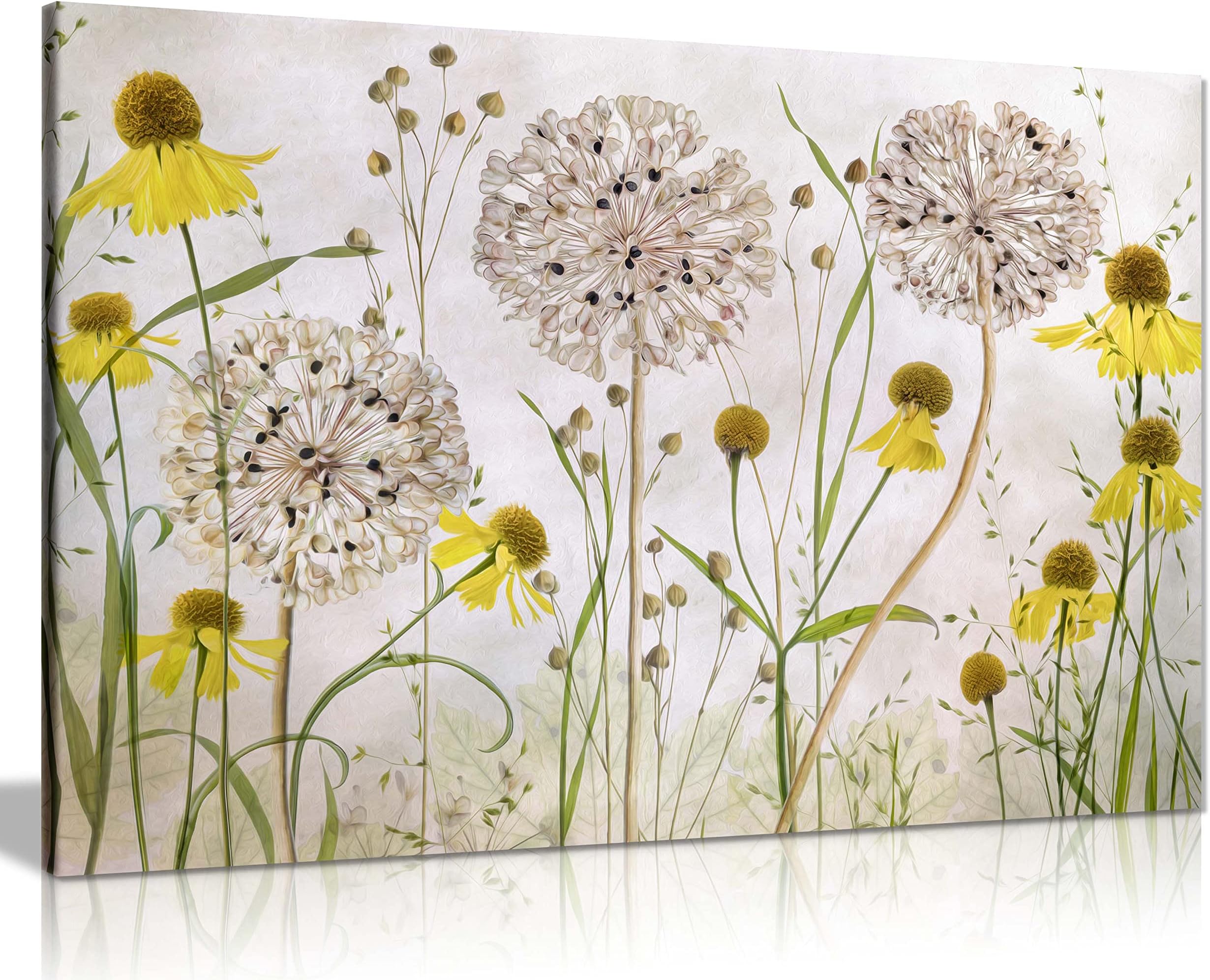 Panther PrintFine Art Prints Yellow Summer Flower Garden Artistic Framed Canvas Print, Pictures for Home Walls, Bedroom, Living Room & Bathroom Decor 46x31cm (18x12in)