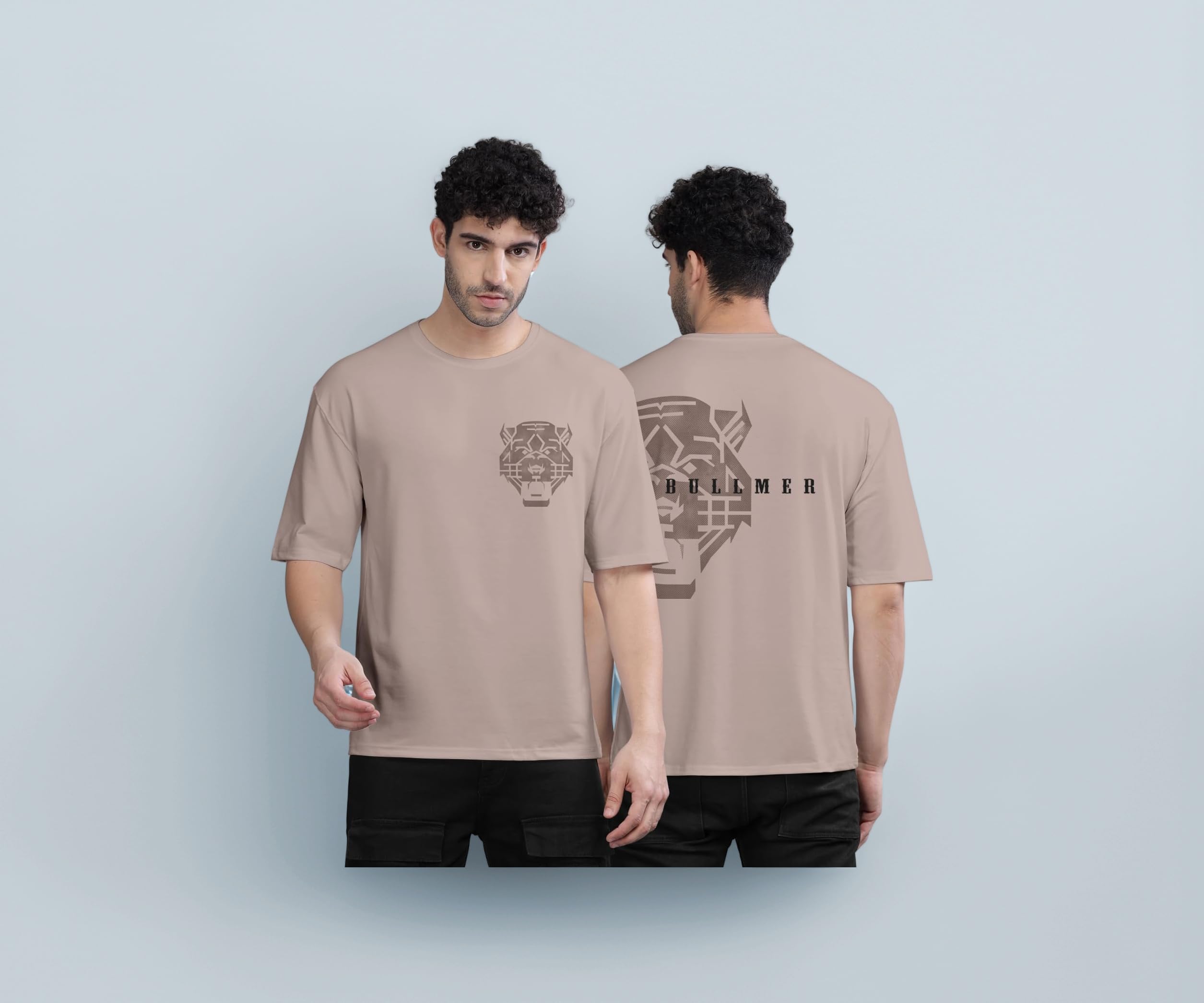 Black Trendy Front and Back Printed oversized Round Neck T-shirt for men