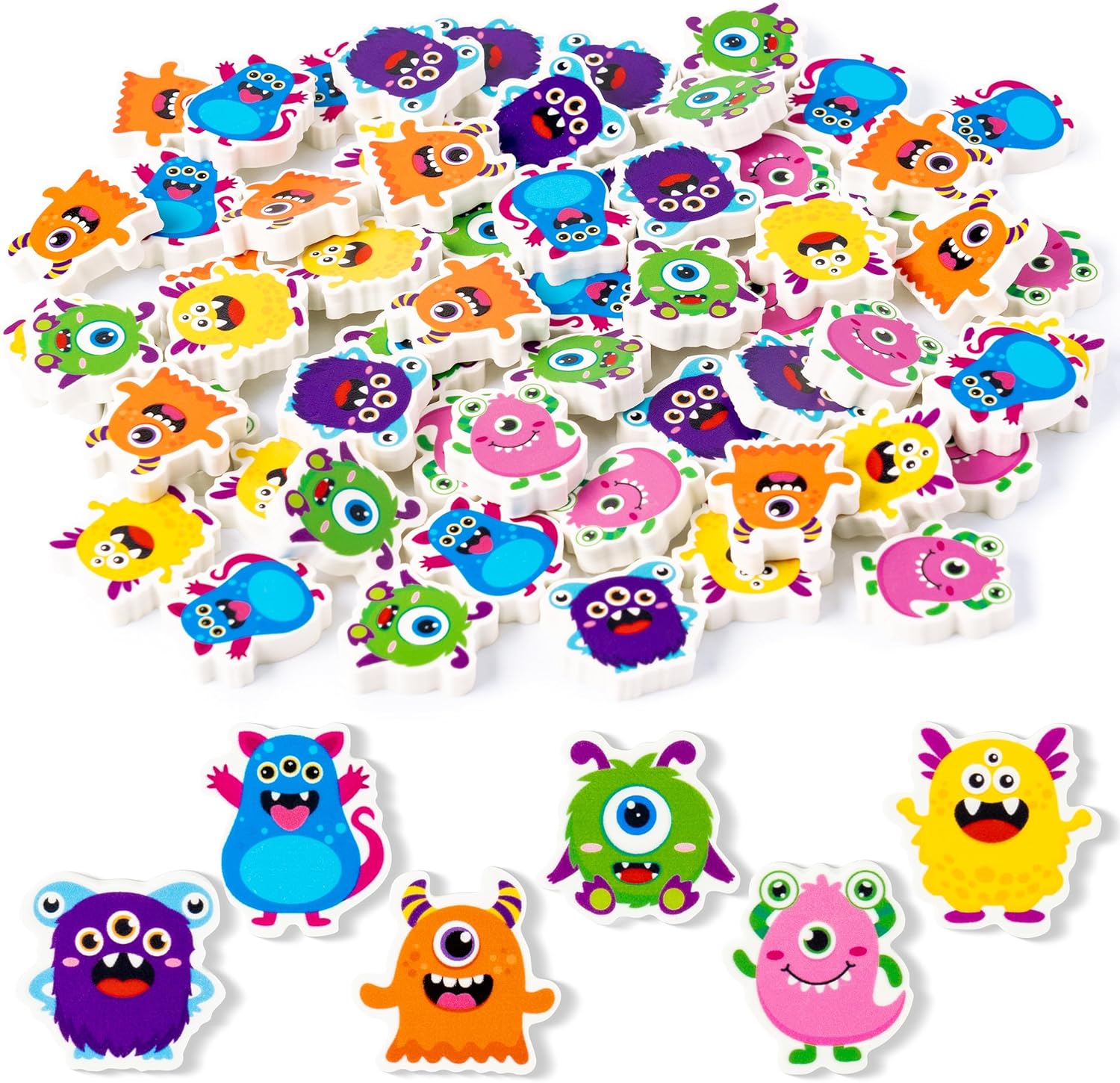 Haooryx 60Pcs Halloween Monster Mini Eraser for Kids Bulk, Cartoon Monster Assorted