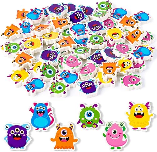 Haooryx 60 mini borradores de monstruo de Halloween para niños, monstruo de dibujos animados, varios borradores de lápices 3D, borradores de