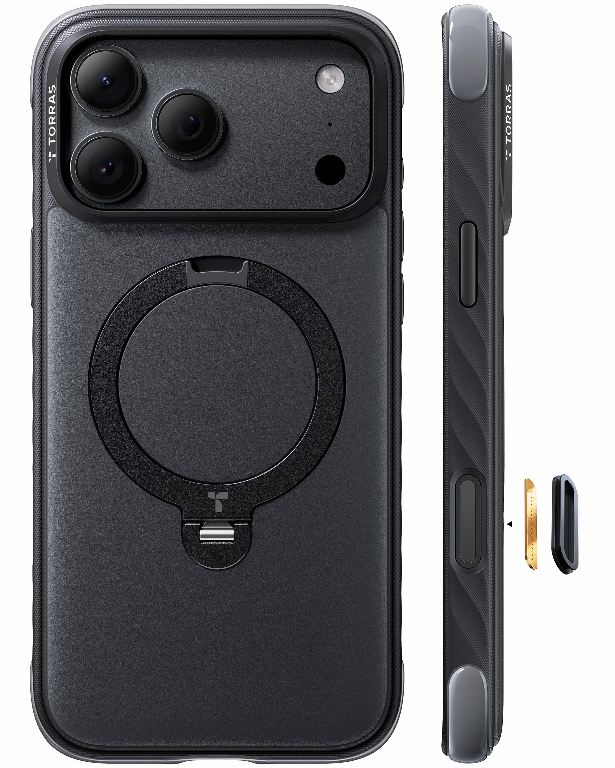 TORRAS Q3 Rugged for iPhone 18 Pro Max Case 360° Magnetic Stand, Jet Black