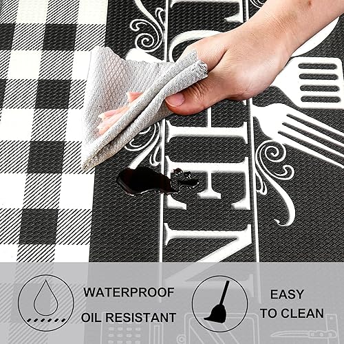 Miniatura 5 de SANFORNIA Buffalo - Tapete de cocina antifatiga a cuadros, impermeable, antideslizante, tapete de cocina ergonómico de PVC resistente para cocina,