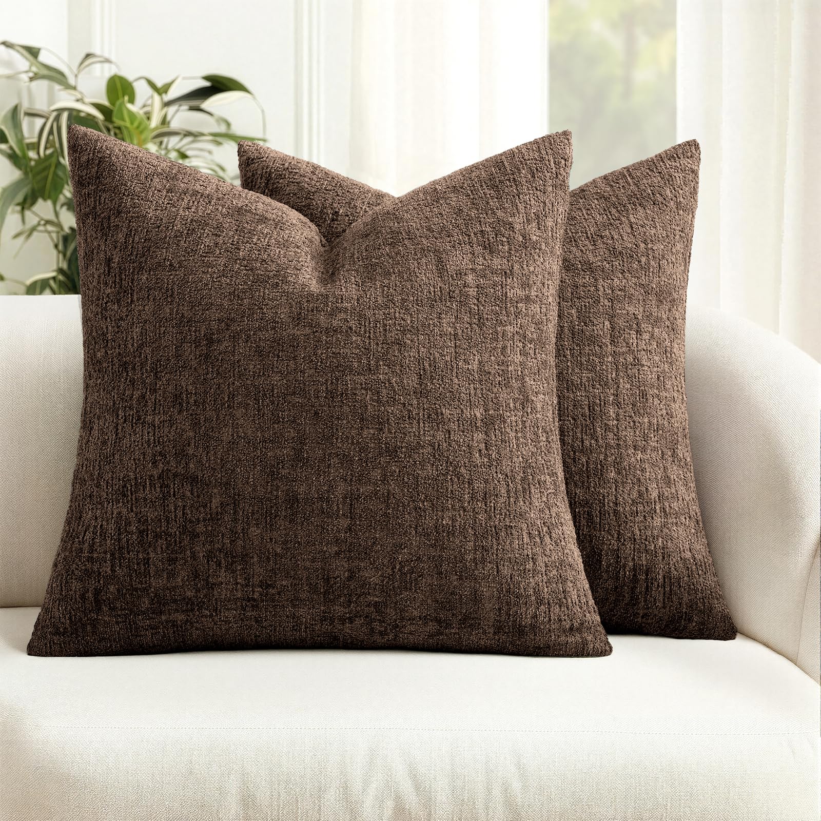 MIULEE Decorative Throw Pillow Covers 18x18 Pack of 2 Beige Couch Pillow Covers Soft Cozy Textured Chenille Pillowcases for Home Decor Sofa Living Room Cushion Bedroom — view 11