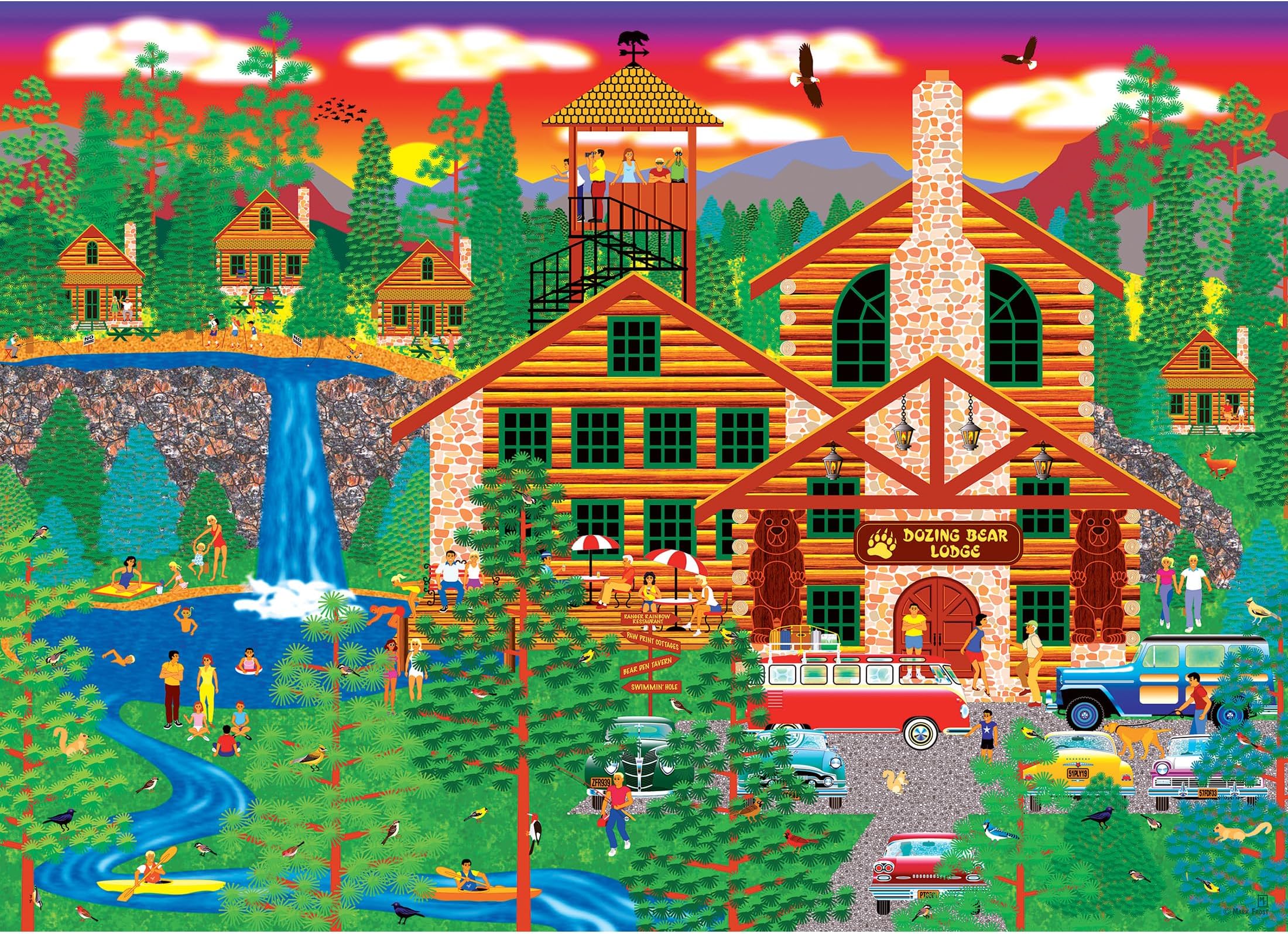 RoseArt - Home Country - Dozing Bear Lodge - 1000 Piece Jigsaw Puzzle for Adults