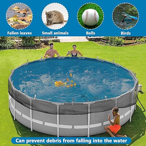 Miniatura 6 de Adnee Cubierta redonda de red de hojas de piscina de 21 pies, red de seguridad para piscina con 12 clips para cubierta de piscina, cubierta de malla