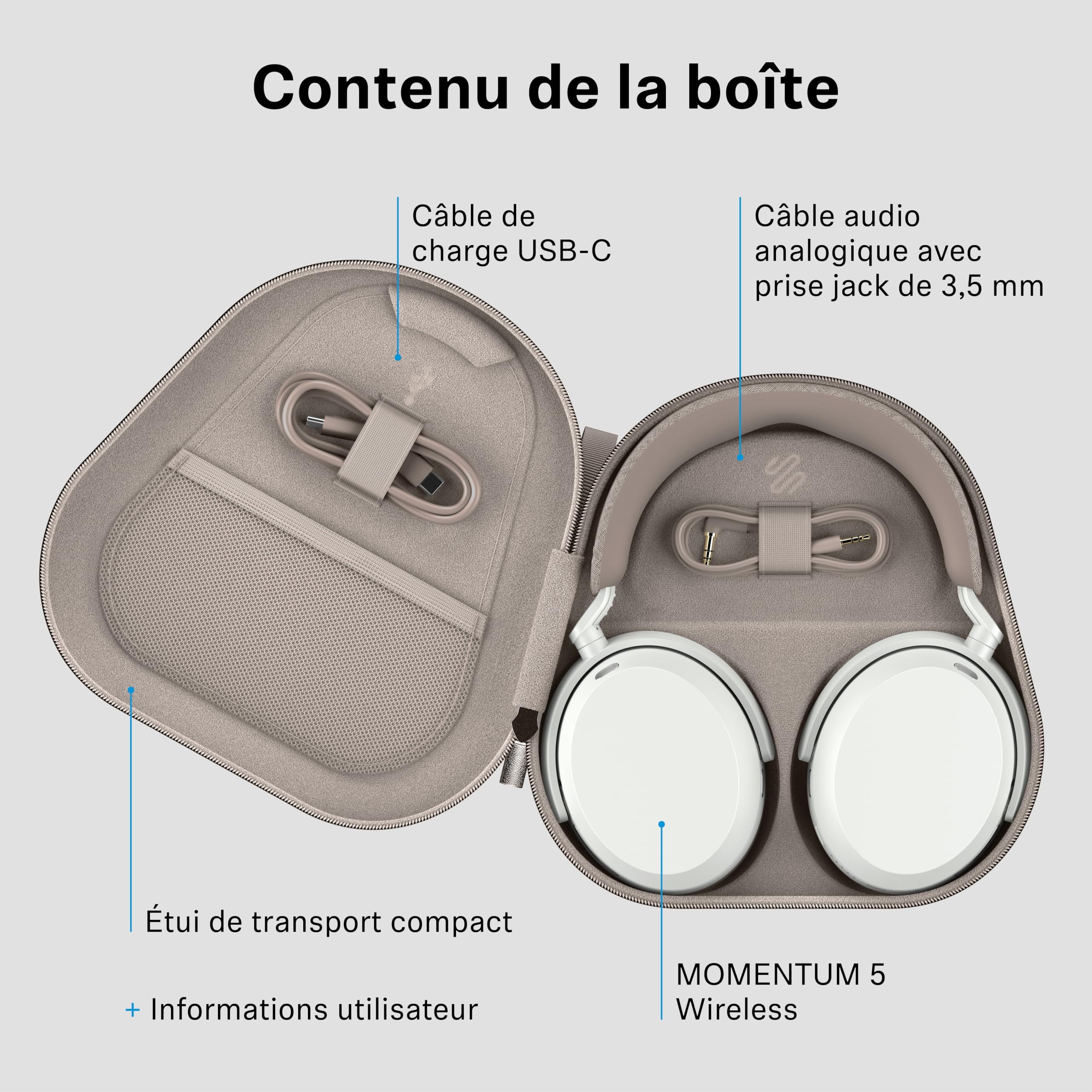 Sennheiser Momentum 5 Wireless – Casque Bluetooth à réduction de Bruit Active, appels d’Une Grande clarté, ANC adaptative, Design Circum-auriculaire, autonomie Jusqu’à 57 Heures, Noir
